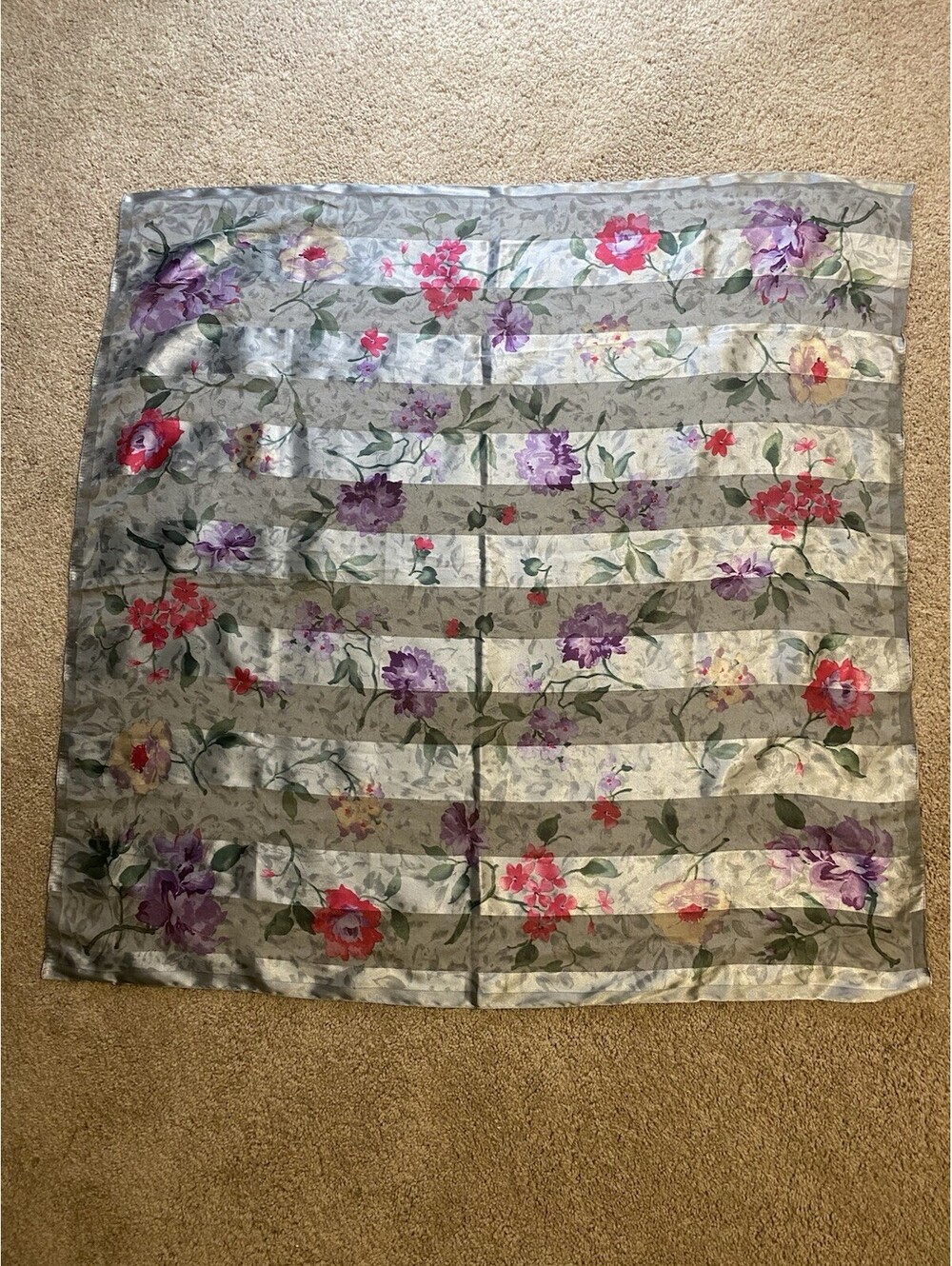 Elaine Gold for Collection XIIX Women's Gray w/ Floral Pattern 35" Square Scarf